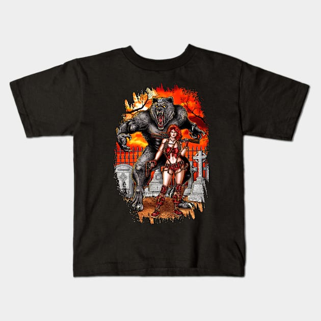 Big Bad Wolf and Red Riding Hood Kids T-Shirt by Fine Design Creative